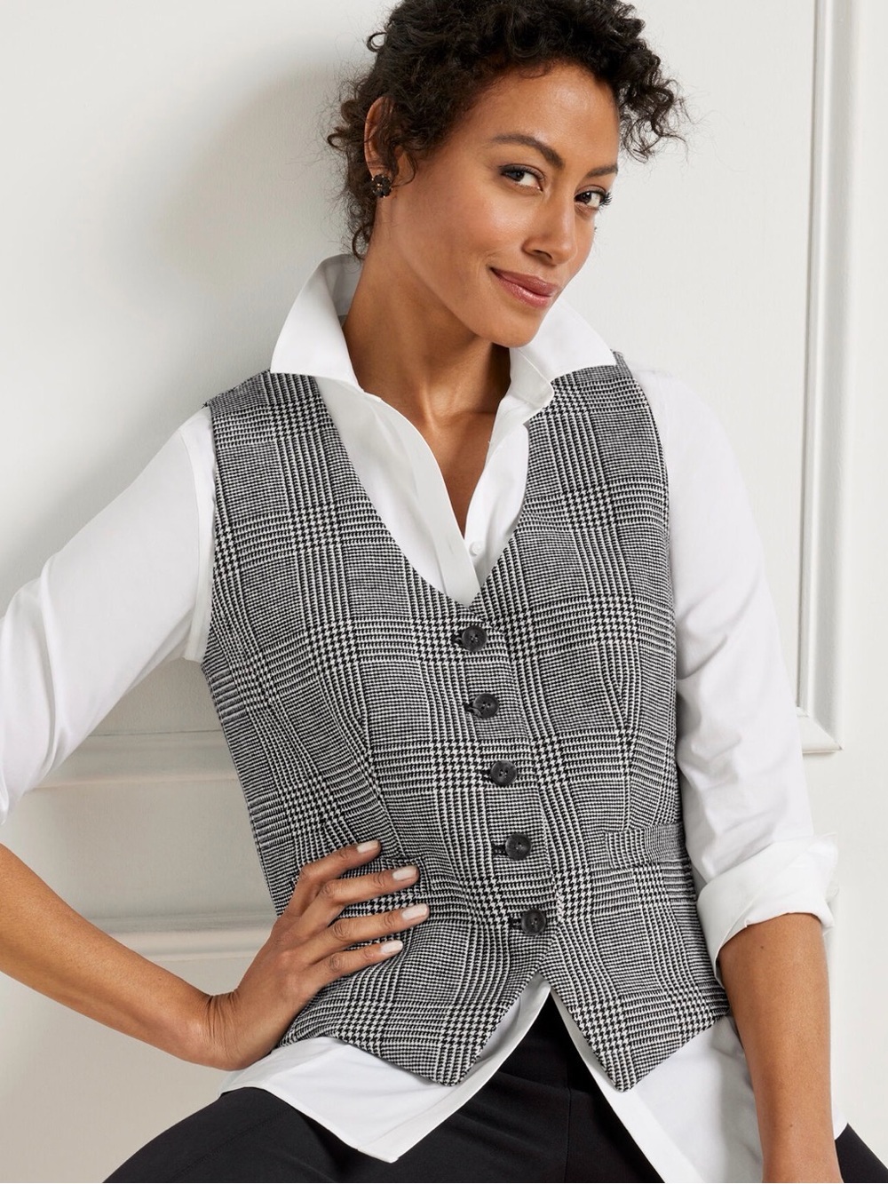 NWOT BLack and White Glen Plaid Main-tailored wool blend vest 16w